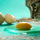 生卵を見る猫